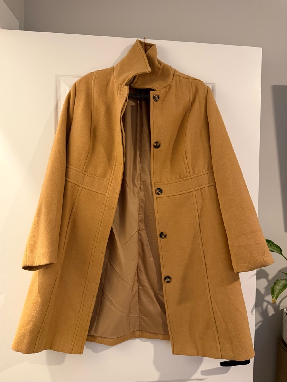 Womens Camel Wool-Blend A-Line Coat